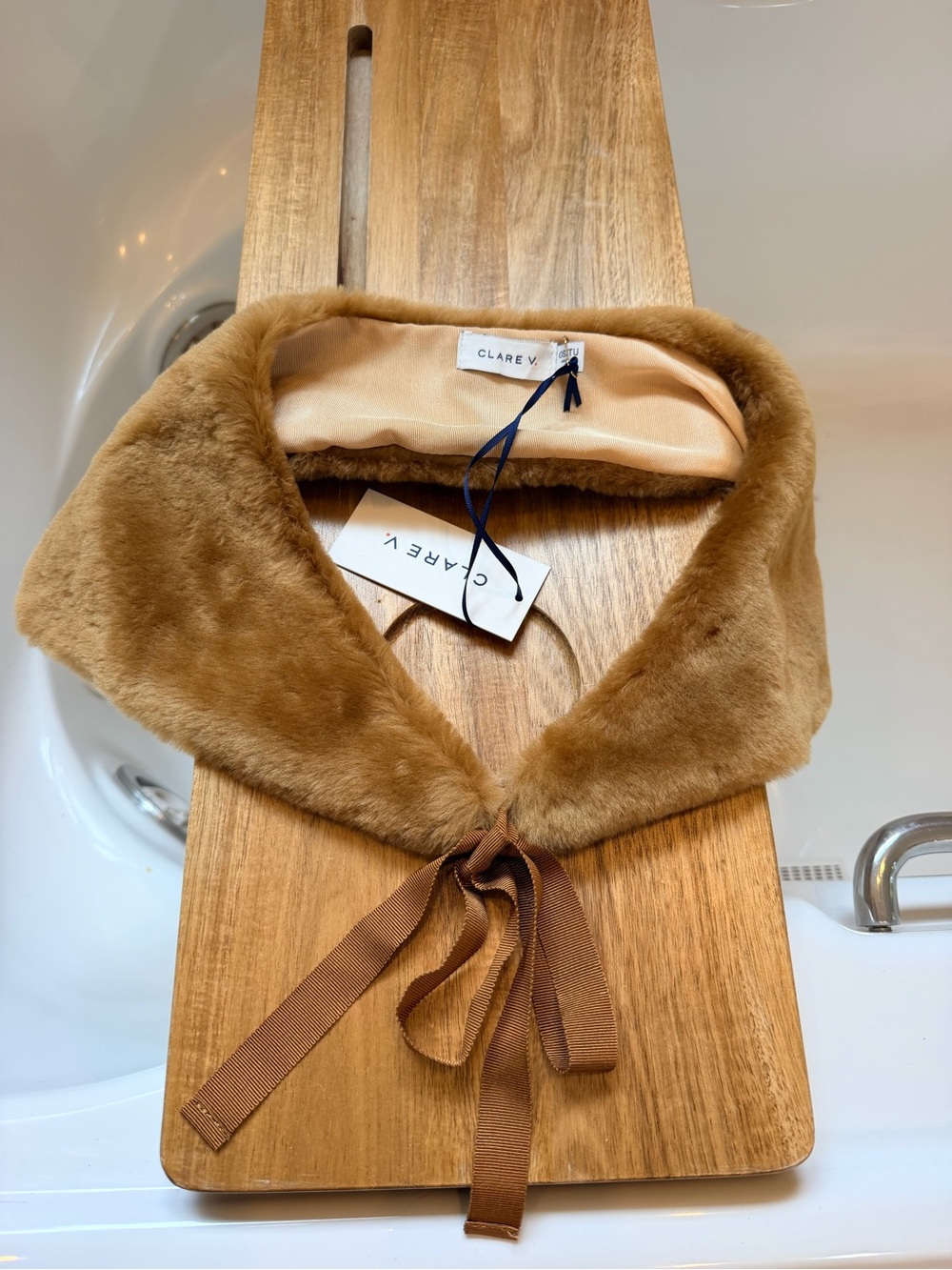 Clare V Deneuve Collar - Teddy Shearling Leather NWT $195